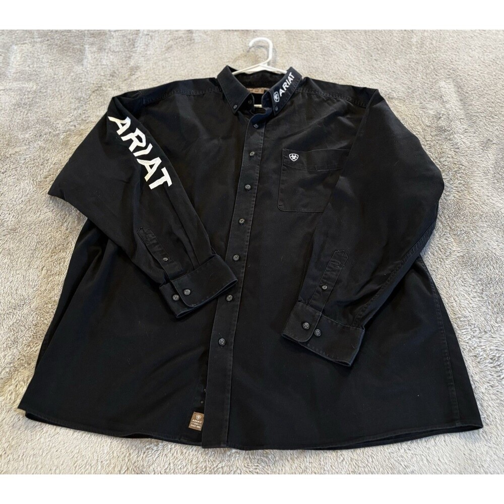 Ariat Shirt Mens XXL Black Logo Twill Western Button Down Long Sleeve